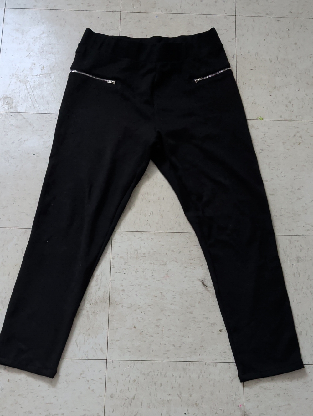 Revamped Black Ponte Leggings with Silver Zip Accents